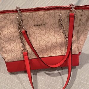 Calvin Klein Medium Tote Handbag CK Logo/Red